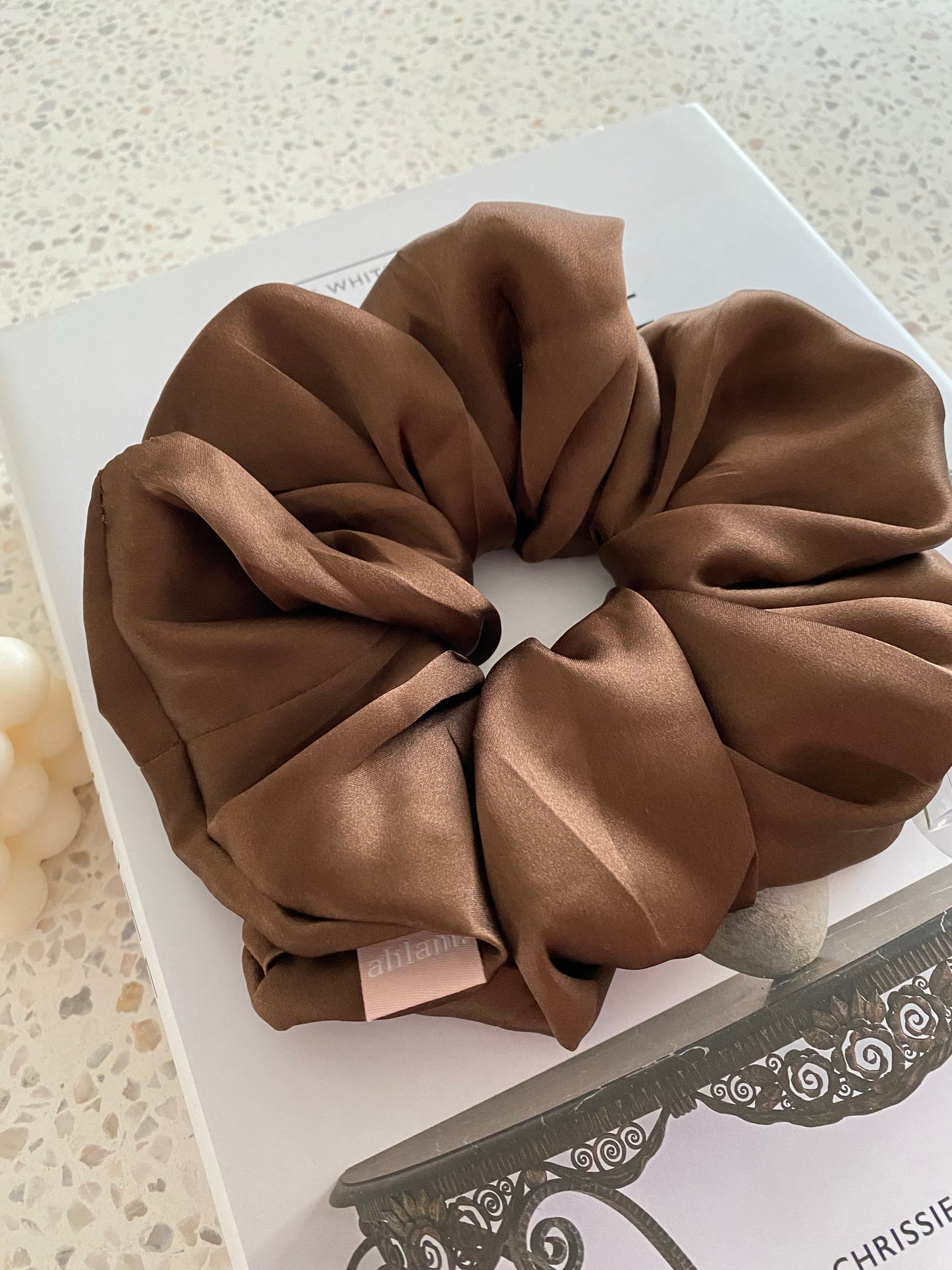 Oversized Silk Scrunchie- Chocolate