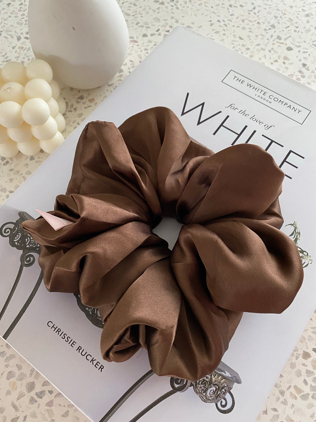 Oversized Silk Scrunchie- Chocolate